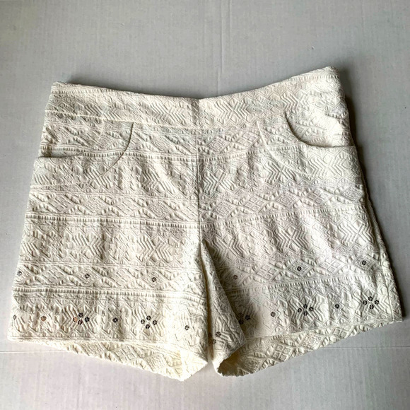 elevenses Pants - Elevenes Anthropologie White Sequin Lace Shorts Sz 8‎